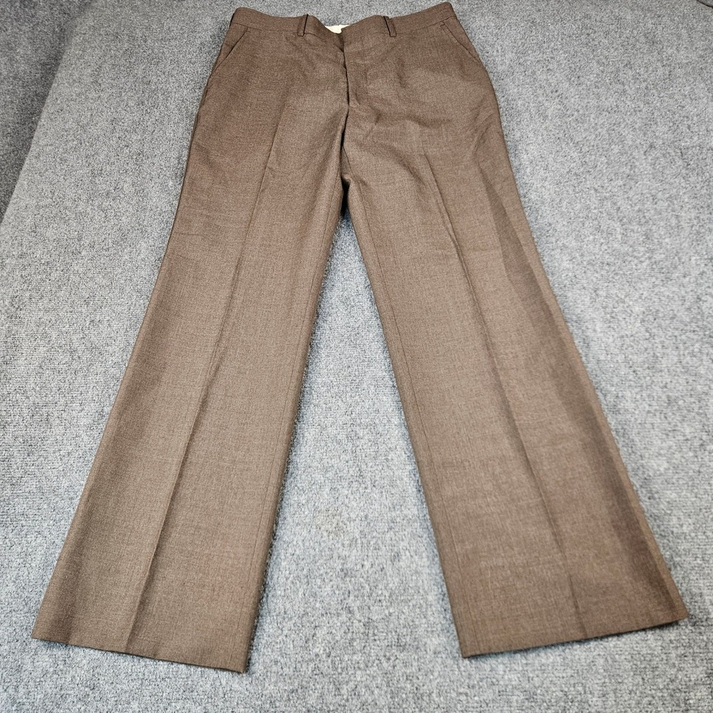 Woodmere Mens Brown Wool Blend Hand Tailored Dress Slacks Flat Front Pants 36x31